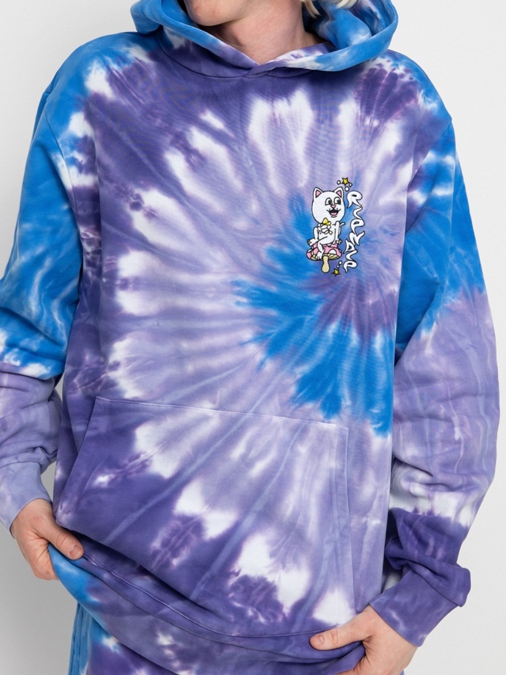 Funky RIPNDIP Tie‑Dye Hoodie Graphic Back | Men’s Small | Unisex Alien Kitty Cat